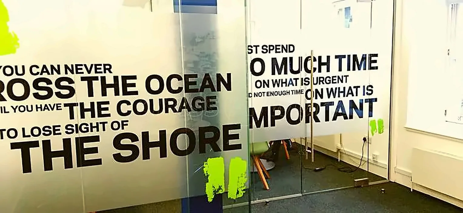 Frosted glass and office glass branding by Crewnited